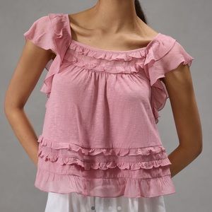 Anthropologie Pink Ruffle Top